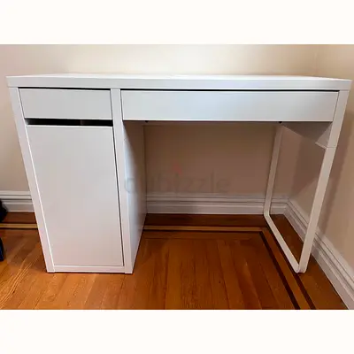 White modern desk with storage cabinet — good condition