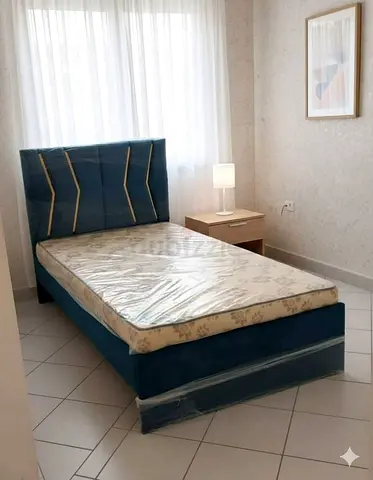 Single Bed with Mattress - Blue Upholstered Frame