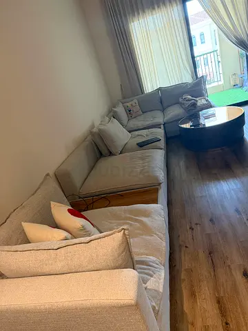 Large Light Beige Sectional Sofa – with nano protector Comfortable -5 Seater, Good Condition
