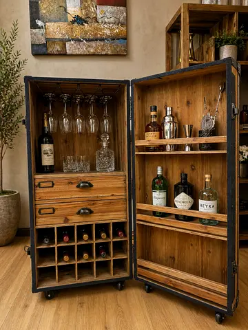 Modern Design Trunk-Style Bar Cabinet