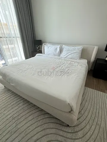 Upholstered King Bed Frame with Headboard - Light Beige