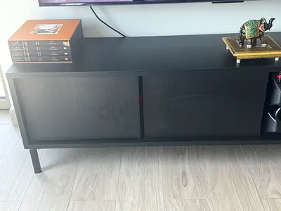 Low Black TV Console / Media Unit with 2 Doors — Great Condition