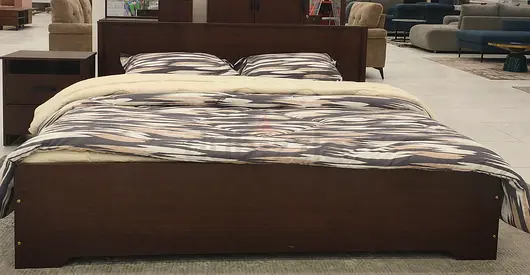 king-size wooden bed frame with headboard and storage base - dark finish and matters