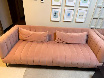 Mauve  (blush pink )  plush 3-seater sofa and 2 seater  sofa and Grey 2 seater sofa in good conditio