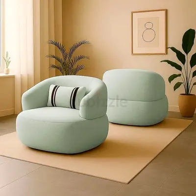 Modern Mint Green Lounge Chair - Plush Curved Armchair