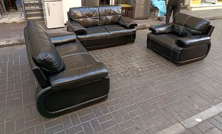Leather 6 Seater Black Sofa