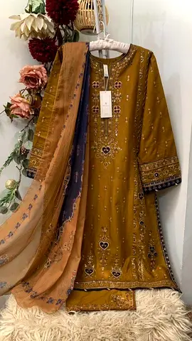 Embroidered Womens Traditional Suit with Matching Dupatta - Olive Mustard