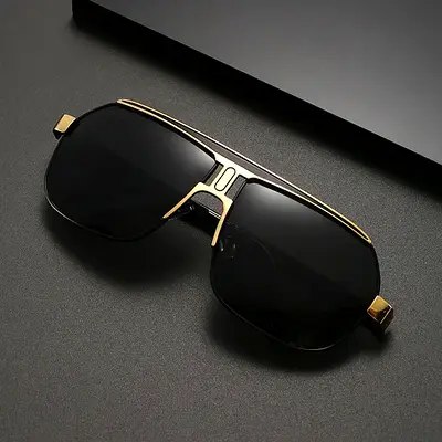 Black and Gold Aviator Sunglasses — Stylish Mens Polarized Shades