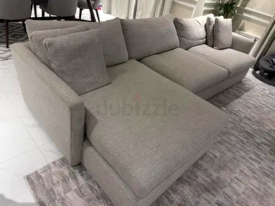 CrateBarrel Lounge Deep L  shapeLight grey L-shaped fabric sofa with chaise lounge - good condition