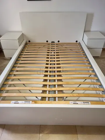 Double bed with 2 storage drawers and 2 bedside tables, 140x200cm, IKEA Malam, white