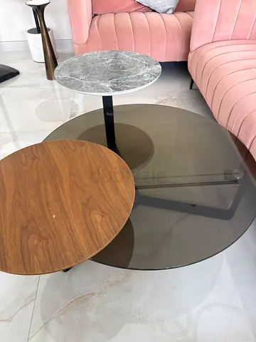 Home center Set of 3 Nesting Coffee Tables — Glass, Wood  Marble-Top