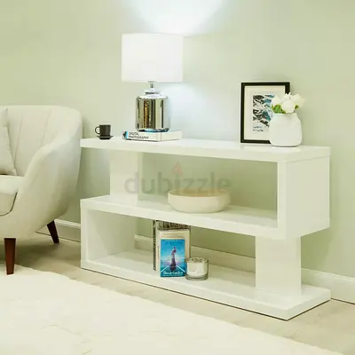 White Modern Console Table with Open Shelves