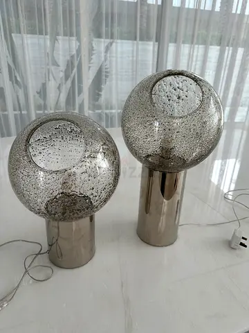 Roche Bobois Gulliver Table Lamp - Glass Globe with Metal Base x 2