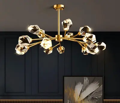 Contemporary Irregular Crystal Scandinavia Copper Chandelier for Living Room