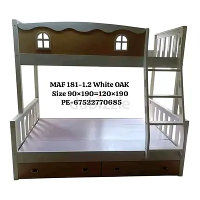 White Oak Wooden Bunk Bed with Storage Drawers (90x190 / 120x190 sizes)