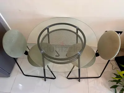 Compact 3-Piece Round Glass Dining Set with Metal Frame