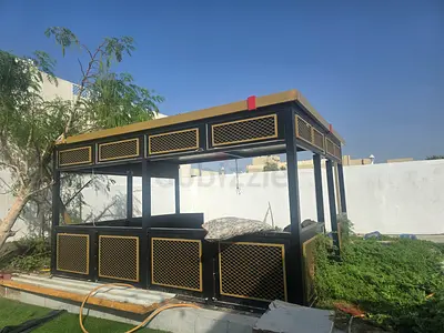 Outdoor gazebo / majlis seating structure - sturdy metal frame with panels
