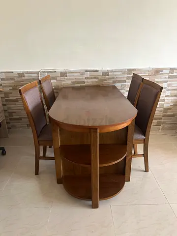 Solid Wood Dining Table with 4 Chairs - Compact Set