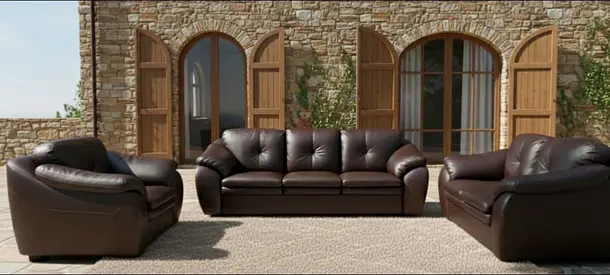 Dark Brown Leather 3-Seater Sofa with Two Matching Armchairs - Good Condition