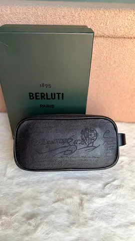 Berluti Double Zip Leather Dopp Kit / Toiletry Bag - Black Script Patina
