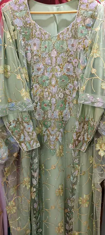 Light Green Embroidered Womens Anarkali Dress - Size Approx M