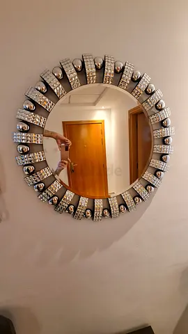 Round Decorative Wall Mirror with Crystal Accents