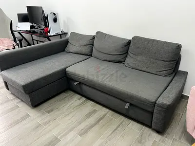 L-shaped Sofa bed with Chaise pul out - Grey Fabric