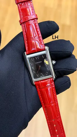 Cartier Tank-style Womens Watch with Red Leather Strap