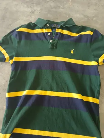Green, navy and yellow striped Ralph Lauren polo shirt - mens size (pre-owned)