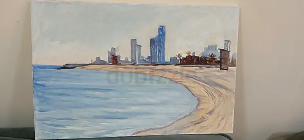 Original Seascape Painting of Coastal Skyline on Canvas