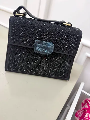 Black Crystal-Embellished Top Handle Bag - Like New