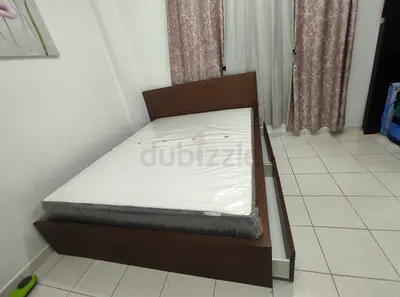 IKEA malam queen‑size bed (160 × 200 cm) with 2 storage drawers underneath and an IKEA mattress ✨