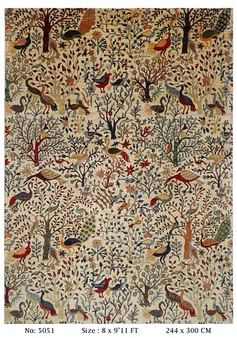 2.5x3m afghan wool Handmade carpet  Wool Rug with Bird  Tree Motif - 8 x 911