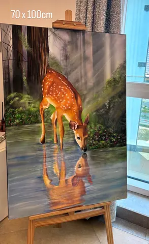 Original Painting of Deer Drinking — 70 x 100 cm