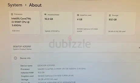 Used Desktop PC - Intel i3-9100F, 16GB RAM, GTX 1650 Super, 932GB Storage