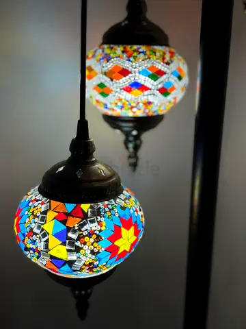 Handmade Turkish Mosaic Floor Lamp - Colorful 3-Globe Design