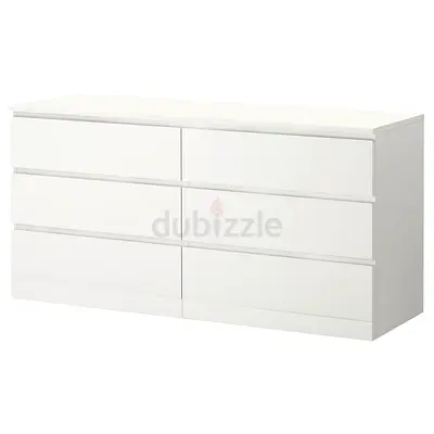 White 6-Drawer Dresser / Chest (Modern, Good Condition), white, 160x78 cm