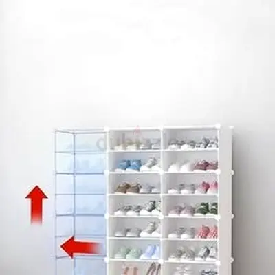 Large White Modular Shoe Storage Cabinet - Adjustable Shelves