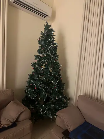 Slim Artificial Christmas Tree with Decorations