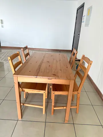 Solid Pine Dining Table with 4 Chairs - Good Condition