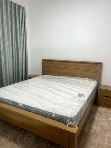 Solid Wood Queen Bed Frame with Two Matching Nightstands - Light Oak and a new mattress