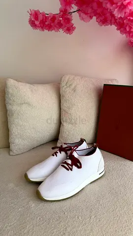 Loro piana White knit slip-on sneakers with burgundy laces