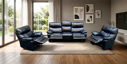 Sofa Black Pure Leather 3+1+1