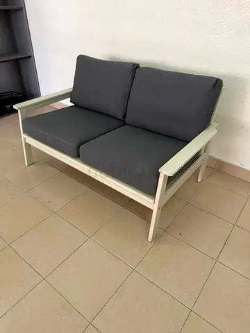 Two-seater sofa, for outdoor use, white/beige/dark gray