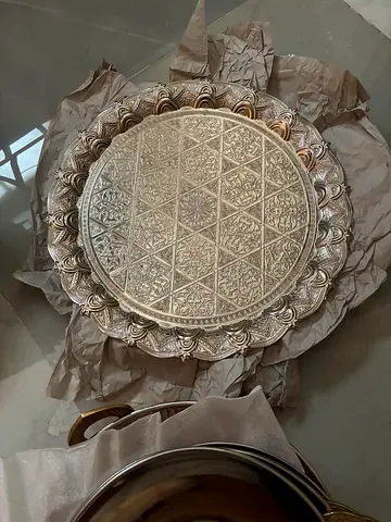 Ornate decorative metal serving tray - vintage style