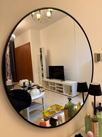 Large Round Wall Mirror with Thin Black Frame - Modern Decor