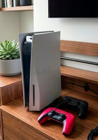 PlayStation 5 Disk Console with 2 DualSense Controllers (Black + Red) - Good Condition