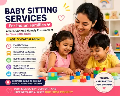 “Experienced Babysitting Service for Toddlers  Kids” for Indian families Sharjah.