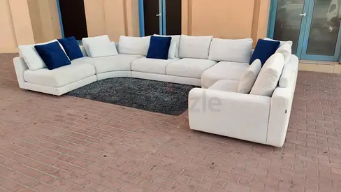 ChattelsMore Large Light Grey Modular Corner Sofa - U-Shaped, 7-Seater with Cushions