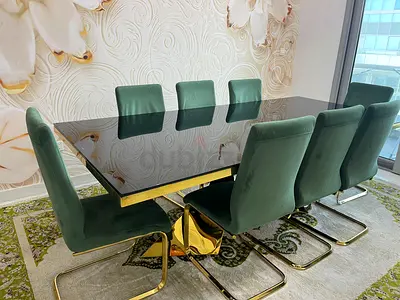 (Text for price) 8 seater Dining table set Elegant gold accent